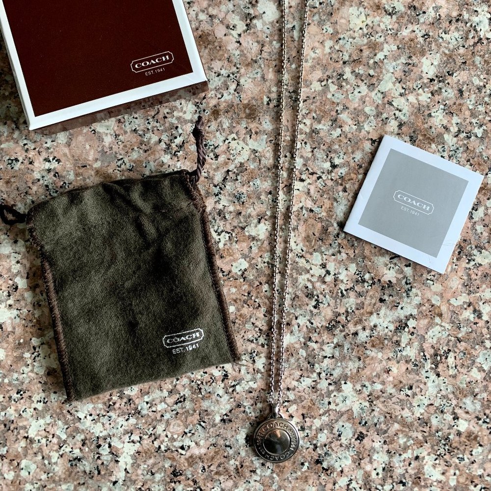 Coach Sterling Silver Logo Pendant Necklace 18" Chain